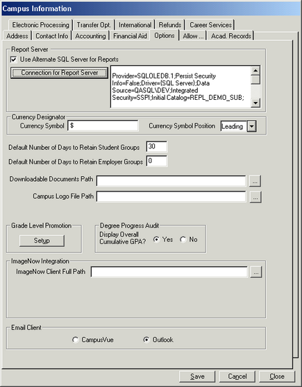 Configuring the Reporting Database